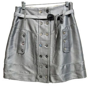 ANDREW GN Silk Skirt Size 42/10 Knee Length Women's Couture Shiny Buttons Satin